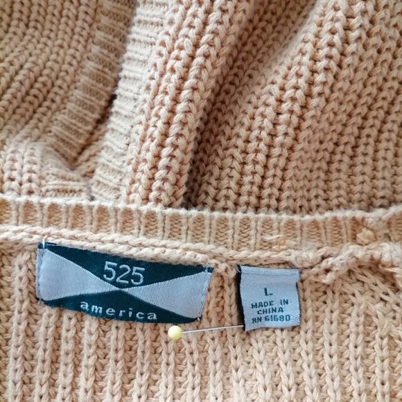 525 America Womens Yellow Crewneck Back Slit Chunky Knit Sweater Size L - Picture 6 of 8